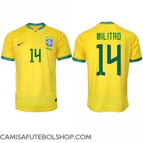 Camisa de time de futebol Brasil Eder Militao #14 Replicas 1º Equipamento Mundo 2022 Manga Curta